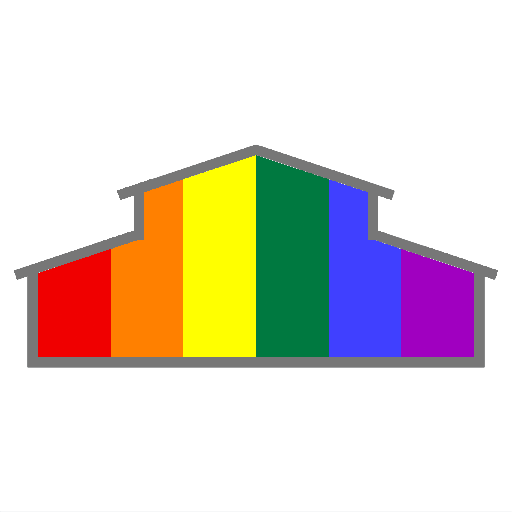 The haven, a barn with a rainbow flag across it